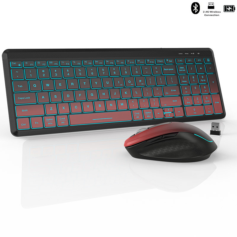 Gaming Keyboard Bundle - ชุดแป้นพิมพ์และเมาส์ไร้สายแบบเงียบสี RGB 2.4G ชุดเมาส์และคีย์บอร์ดไร้สายแบบชาร์จไฟได้สองโหมดสำหรับเดสก์ท็อป/แล็ปท็อป