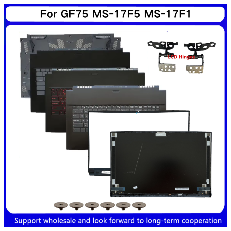 Gaming Keyboard Backlit - ใหม่สำหรับไคลซูลิง GF75 MS-17F5 MS-17F1 ฝาหลังจอ LCD/กรอบด้านหน้า/ฝาครอบที่วางฝ่ามือ/ฝาครอบด้านล่าง/คีย์บอร์ดเรืองแสงสีแดง