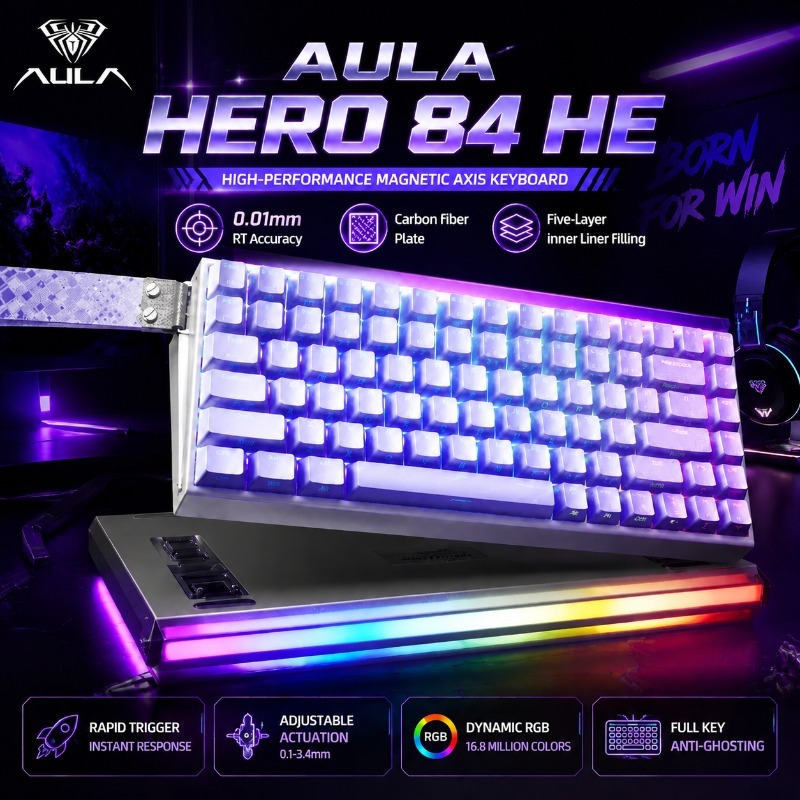 Gaming Keyboard Backlit - คีย์บอร์ดเกมมิ่งแมคคานิคอล AULA HERO84 พร้อมสวิตช์ Hall Effect