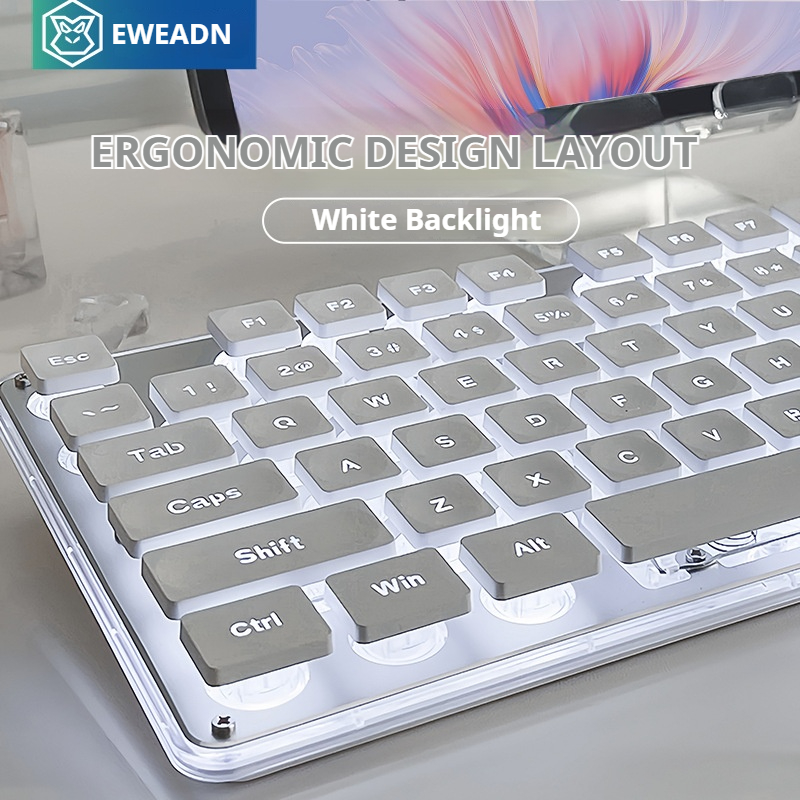 Gaming Keyboard Bundle - EWEADN V3 ชุดแป้นพิมพ์และเมาส์สำนักงานไร้สาย V3เงียบ104คีย์ขนาดเต็มพร้อมพุดดิ้งคีย์แคปสำหรับเล่นเกมและสำนักงานแล็ปท็อป/พีซี