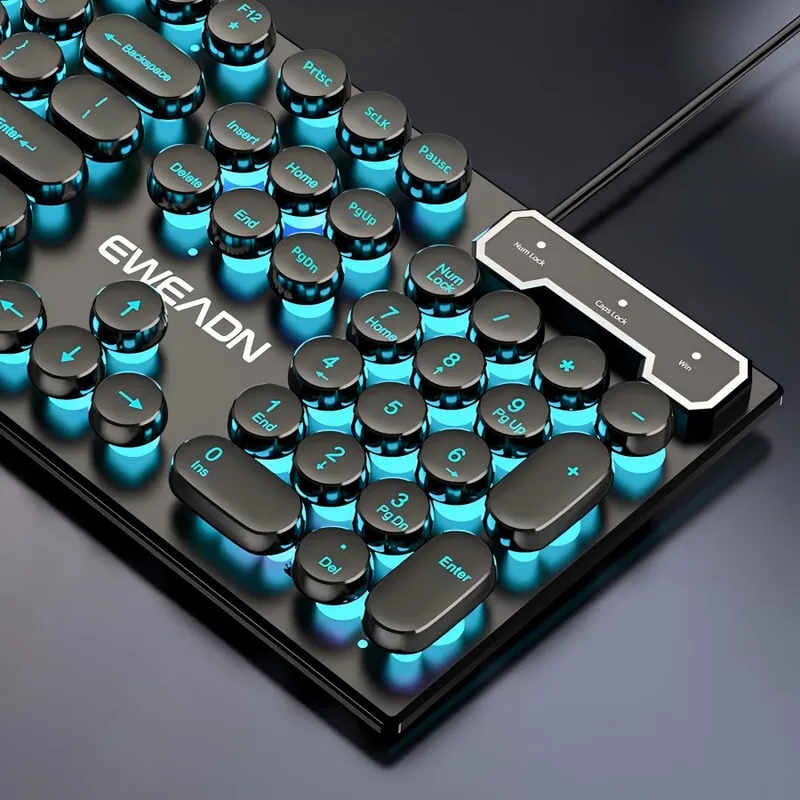 Gaming Keyboard Backlit - ชุดคีย์บอร์ดและเมาส์สไตล์เรโทรพังก์ ดีไซน์แบบกลไก ใช้ได้ทั้งแบบมีสายและไร้สาย ไฟ RGB สำหรับเล่นเกมและทำงาน