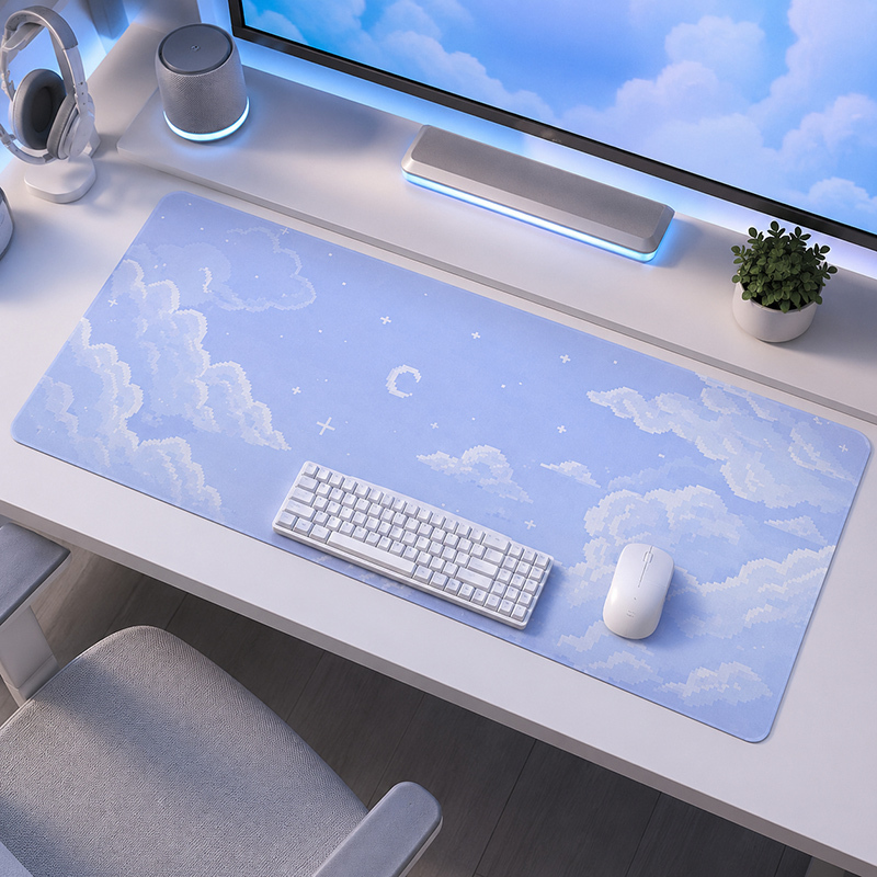 Gaming Keyboard Blue - แผ่นรองเมาส์บลูมูนคลาวด์สกายเกมมิ่งพิมพ์ตามสั่งแผ่นรองเมาส์ XXL แผ่นรองคีย์บอร์ดแผ่นรองเมาส์กันลื่นแผ่นรองเมาส์ตั้งโต๊ะ