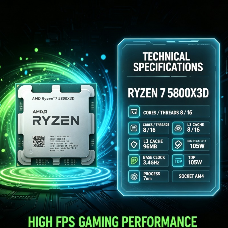Amd Cpu Ryzen 7 - โปรเซสเซอร์เกมมิ่ง AMD Ryzen 7 5800X3D พร้อมแคชขนาดใหญ่