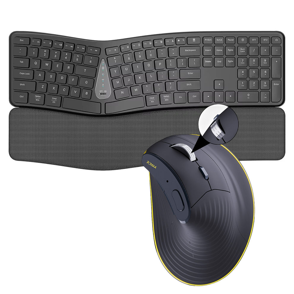 Gaming Keyboard Bundle - ชุดคีย์บอร์ดและเมาส์ไร้สาย 2.4G, การพิมพ์ที่สะดวกสบายเป็นธรรมชาติ, ที่พักฝ่ามือ, ชุดคีย์บอร์ดบลูทูธแบบชาร์จได้สำหรับหลายอุปกรณ์