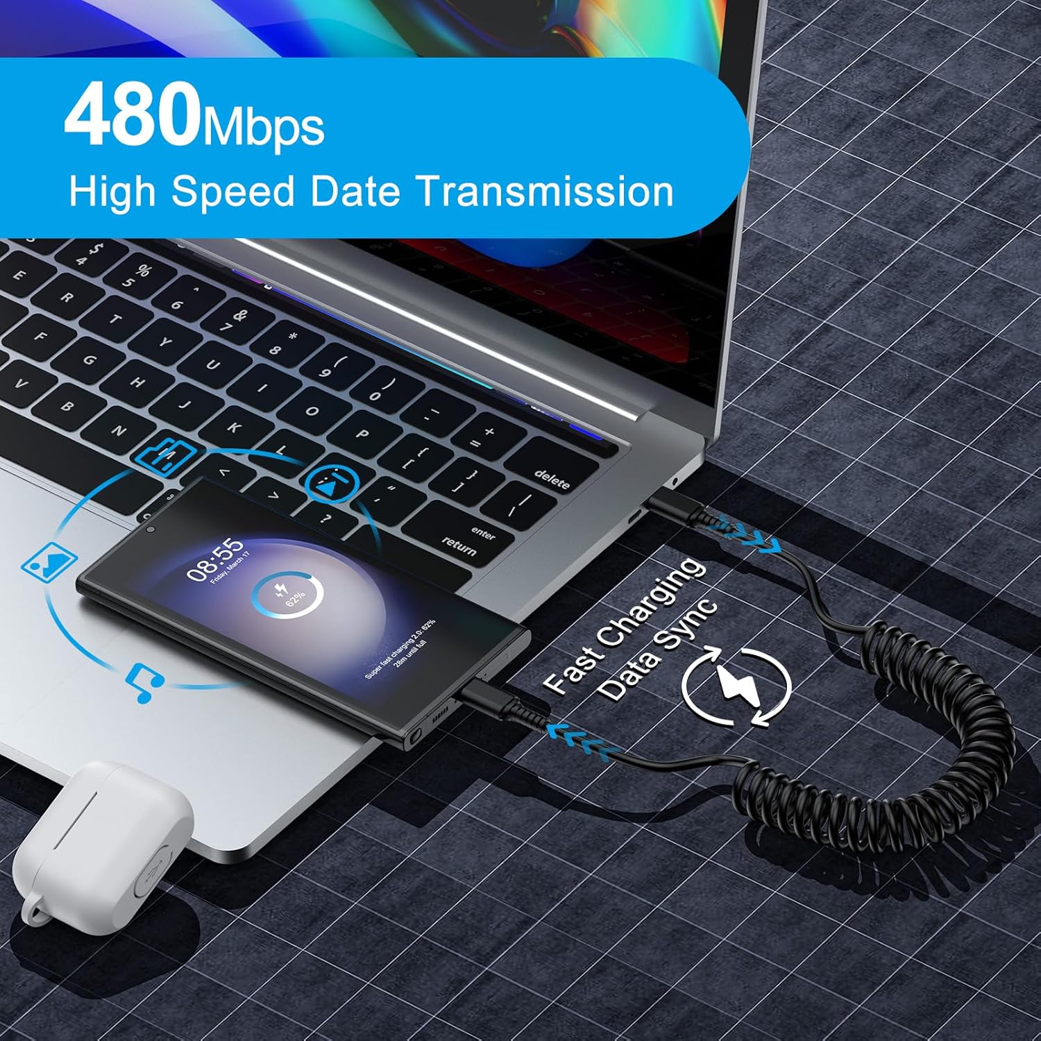สายชาร์จ Android Auto USB C to - Coiled Usb Cable บทวิจารณ์และราคา
